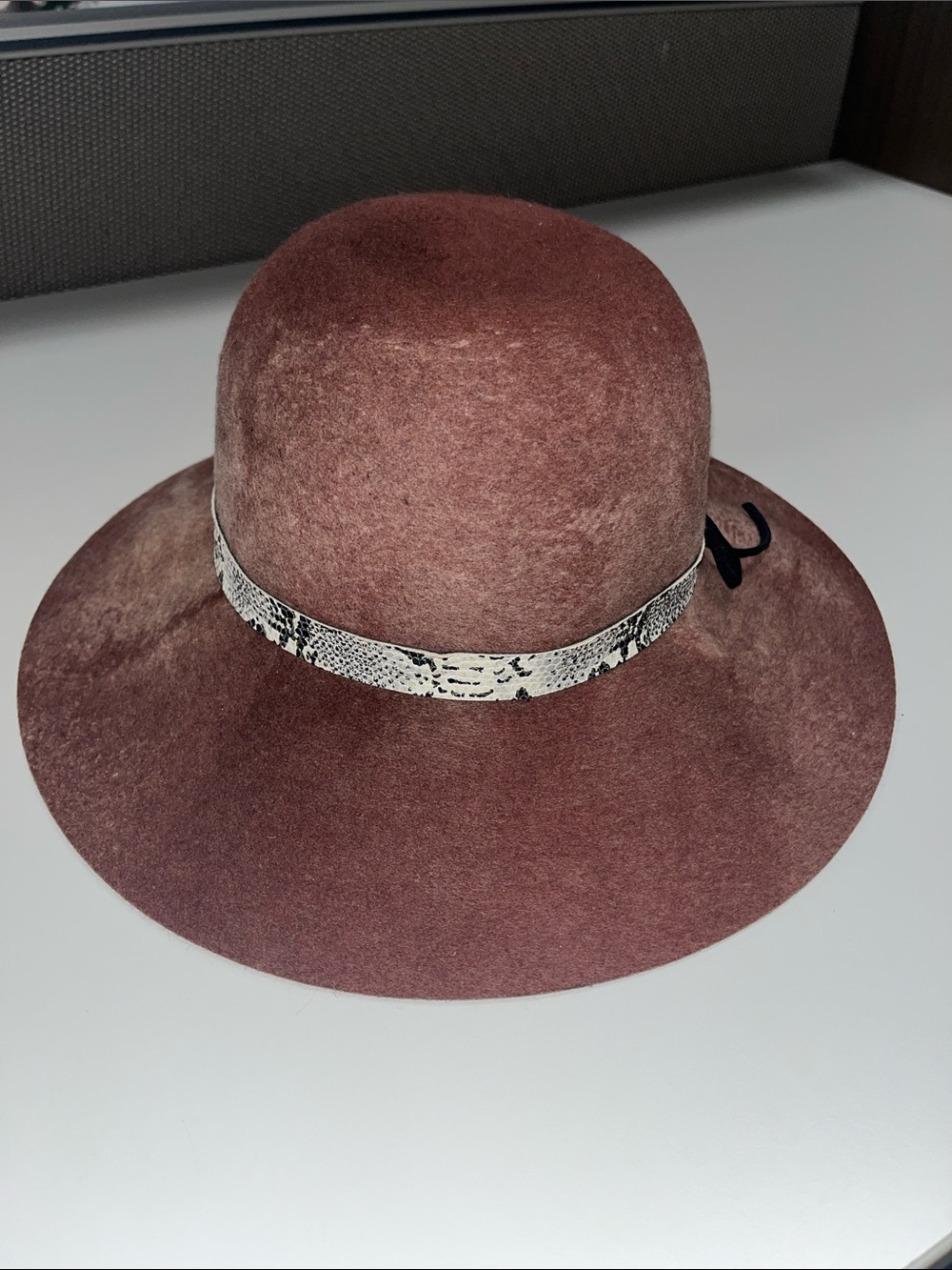 Eugenia Kim Dusty Rose Wide-Brim Wool Boho wide brim w/ Snake-Print Band